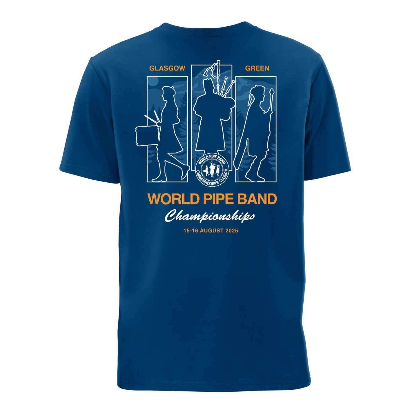 Band Triptych T-Shirt - Mountain Blue - Back View - World Pipe Band Championships
