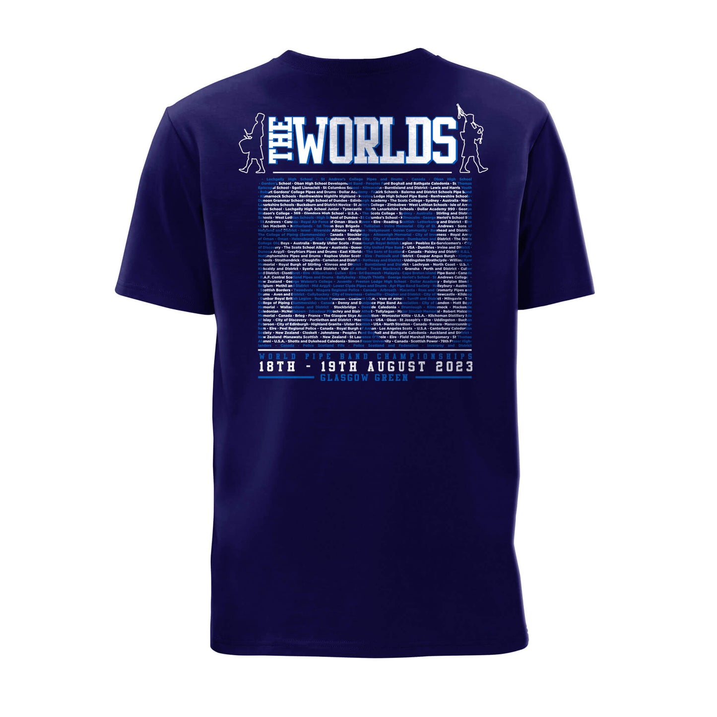 2023 RSPBA World Pipe Band Championships Bands T-Shirt | Navy | Back
