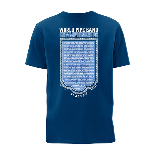Back view of RSPBA Official 2025 Band Names T-Shirt - World Pipe Band Championships