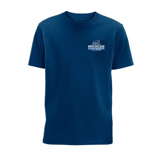 Front view ofRSPBA Official 2025 Band Names T-Shirt - World Pipe Band Championships