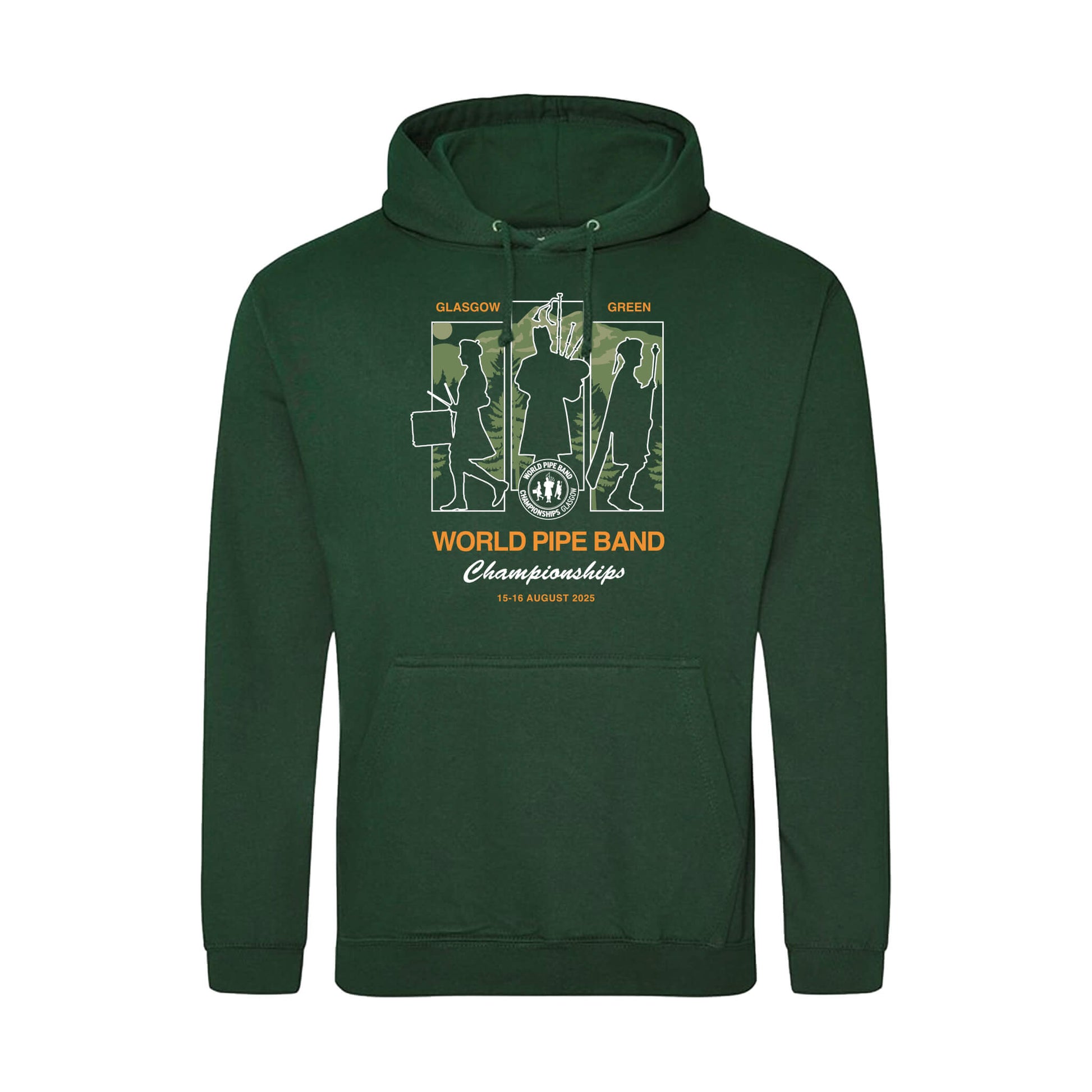 Band Triptych Hoodie - Bottle Green - Front View - World Pipe Band Championships