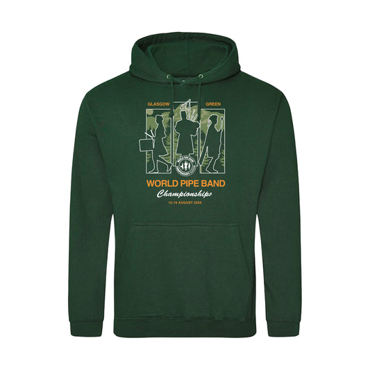 Band Triptych Hoodie - Bottle Green - Front View - World Pipe Band Championships