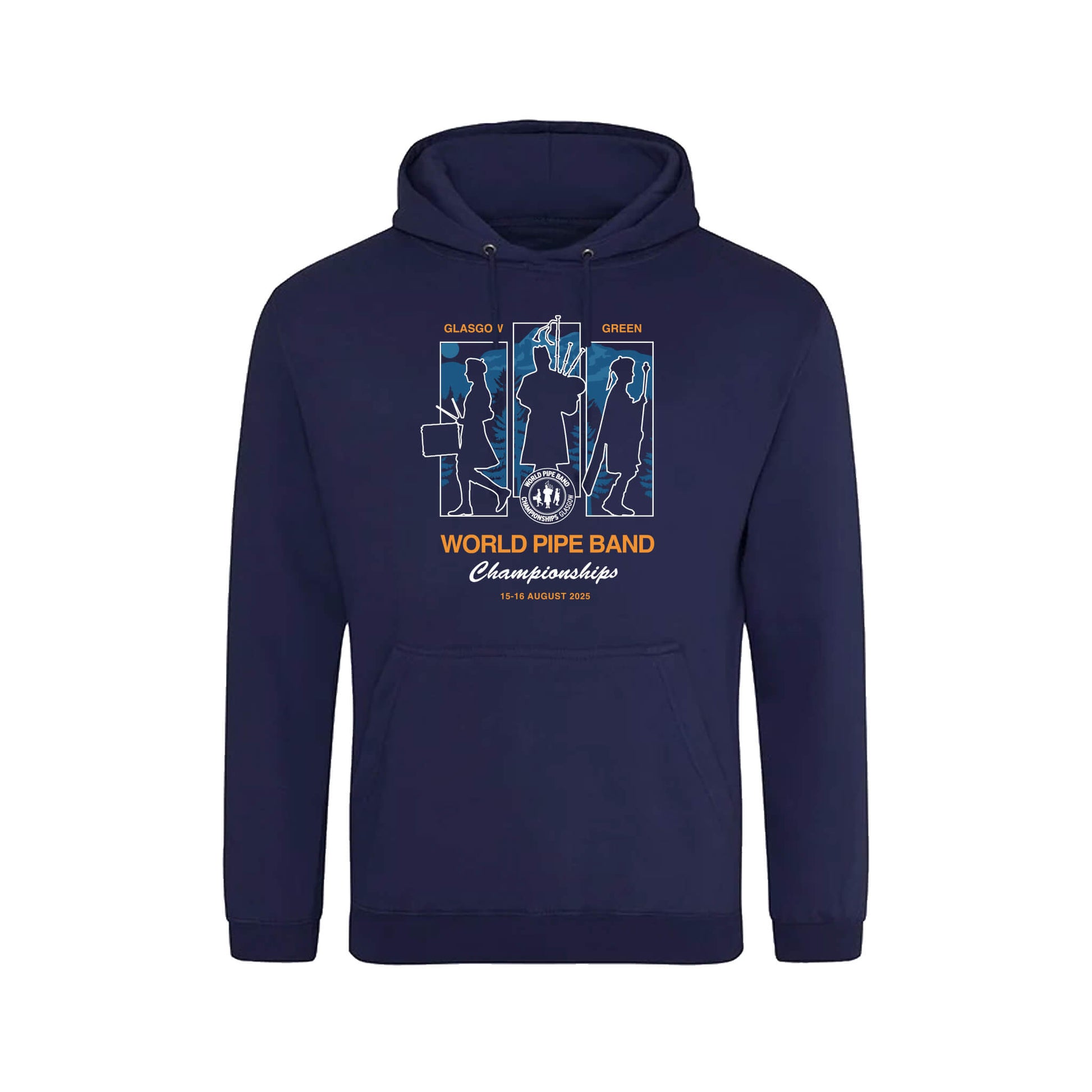 Band Triptych Hoodie - Navy - Front View - World Pipe Band Championships