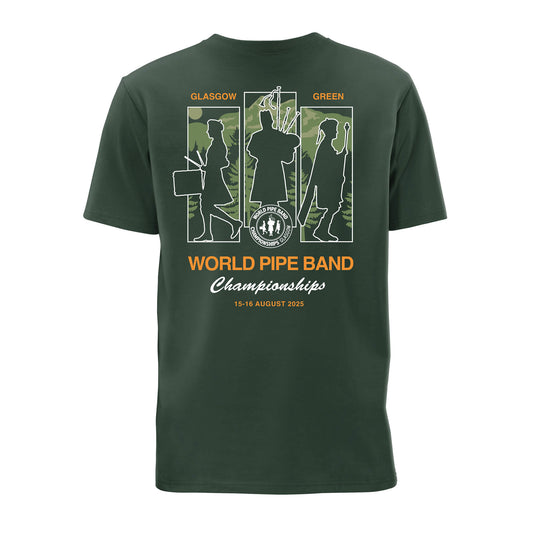 Band Triptych T-Shirt - Bottle Green - Back View - World Pipe Band Championships